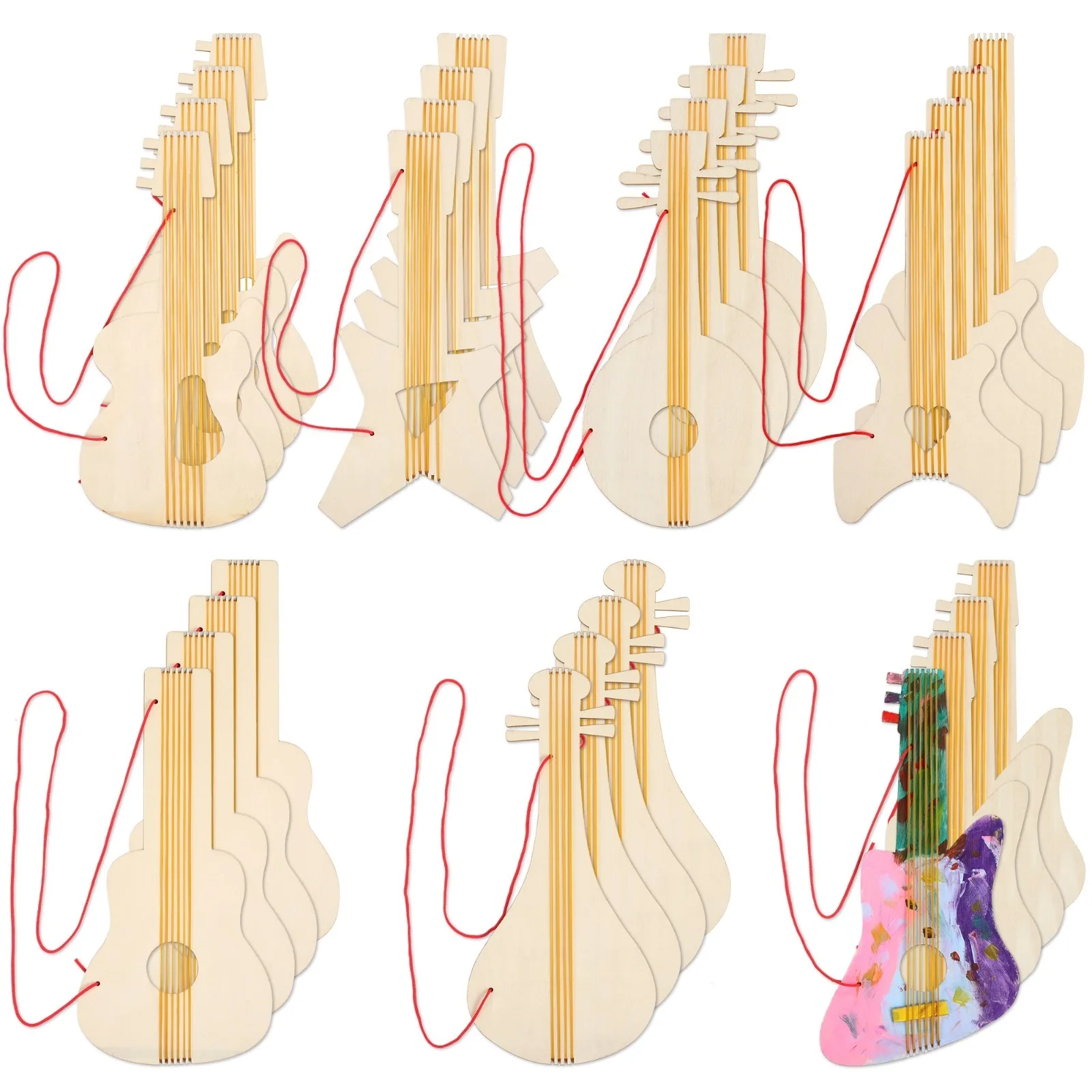 8Pcs Unfinished Wood Cutouts Blank Wooden Electric Guitar Slices For DIY Musical Instrument Embellisments Wooden Guitar Toys