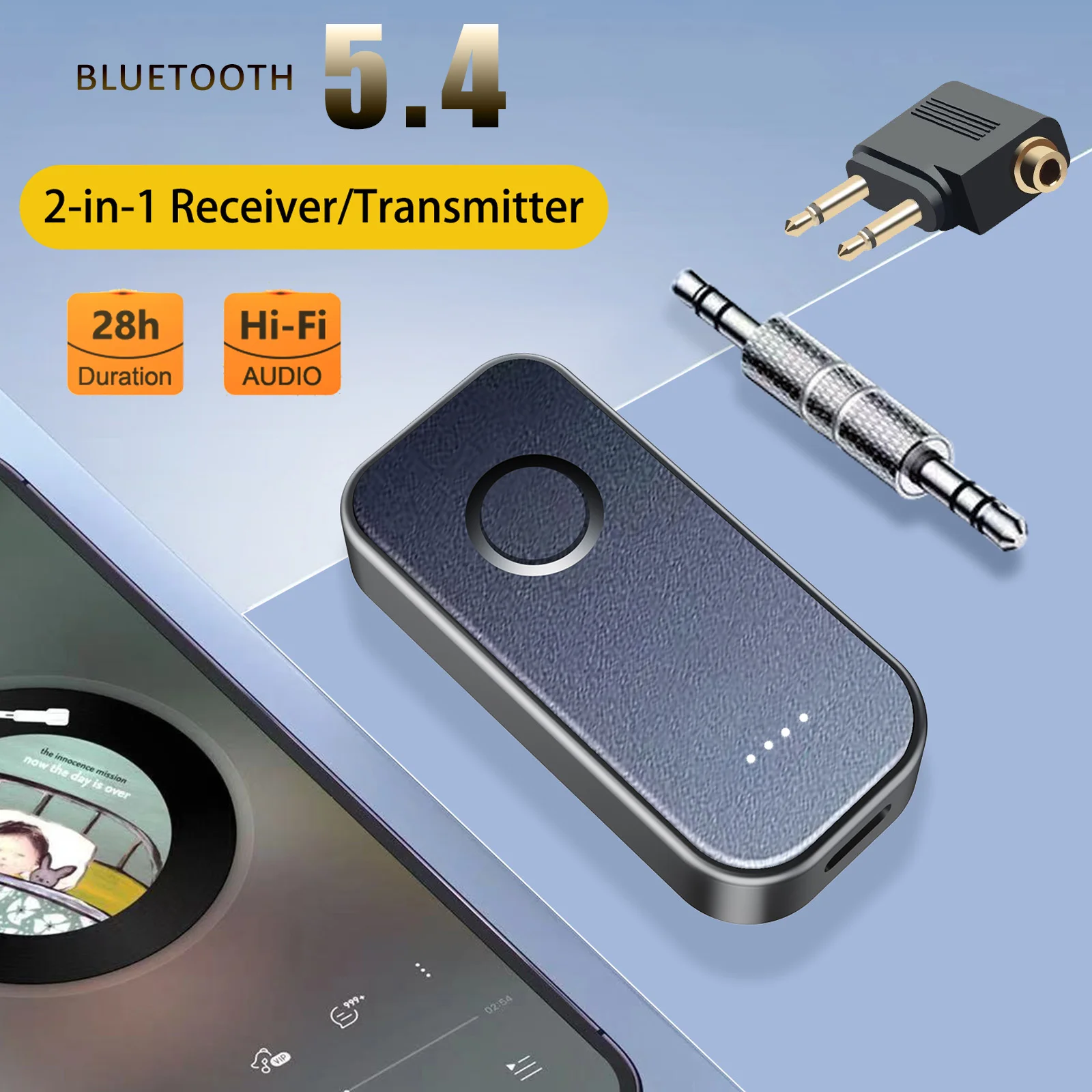 Bluetooth 5.4 Receiver Transmitter Adapter 2-in-1 Wireless Bluetooth 3.5mm Aux Audio Adapter for Flight, TV, Car, Treadmill