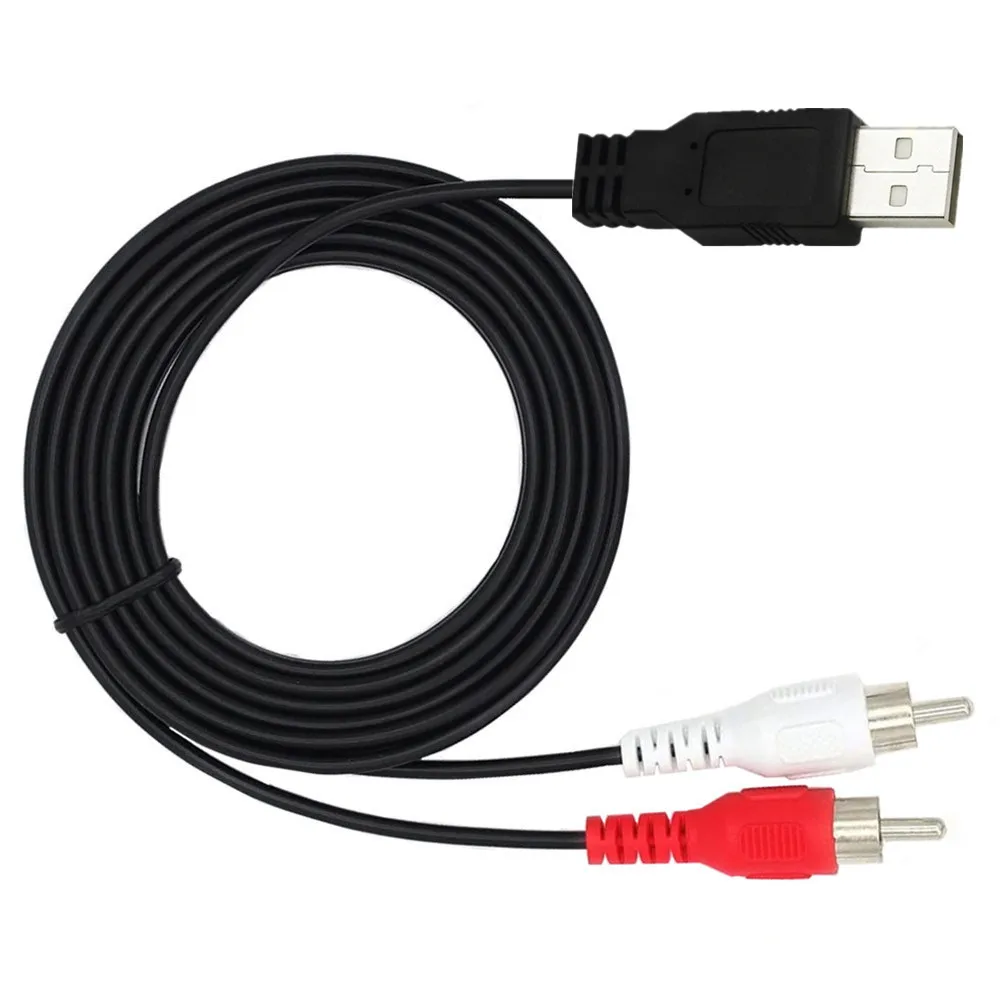 20CM 1.5M USB A 2.0 Male To 2 Rca Male AV plug converter connector adapter power Cable wire PC for TV AUX Audio Video Adapter Q1