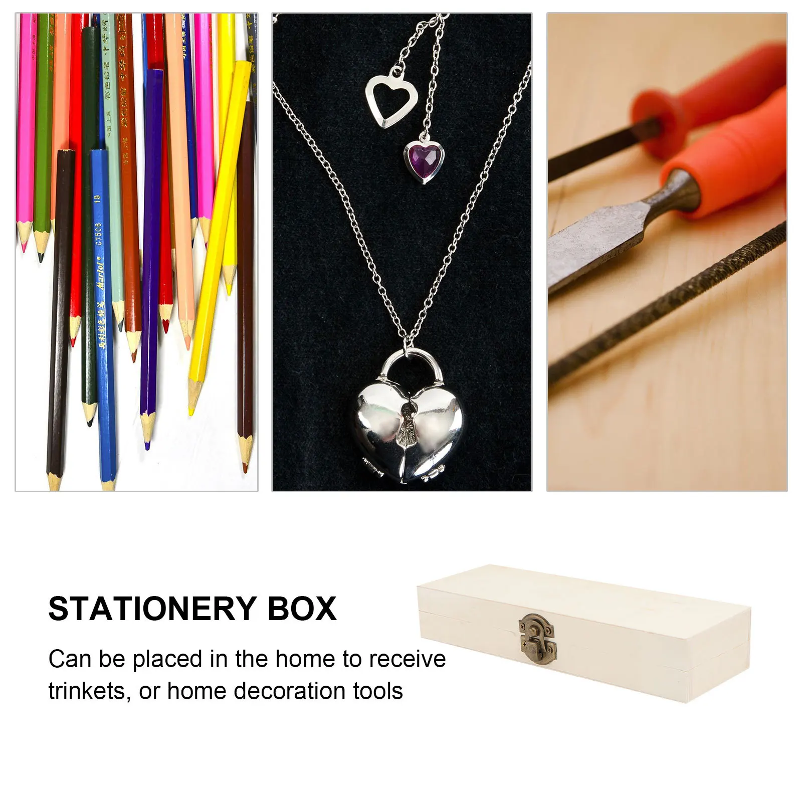 

2Pcs Wooden Stationery Storage Box Pen Case Student School Supplies Organizer Home Decoration Trinkets Container Beige