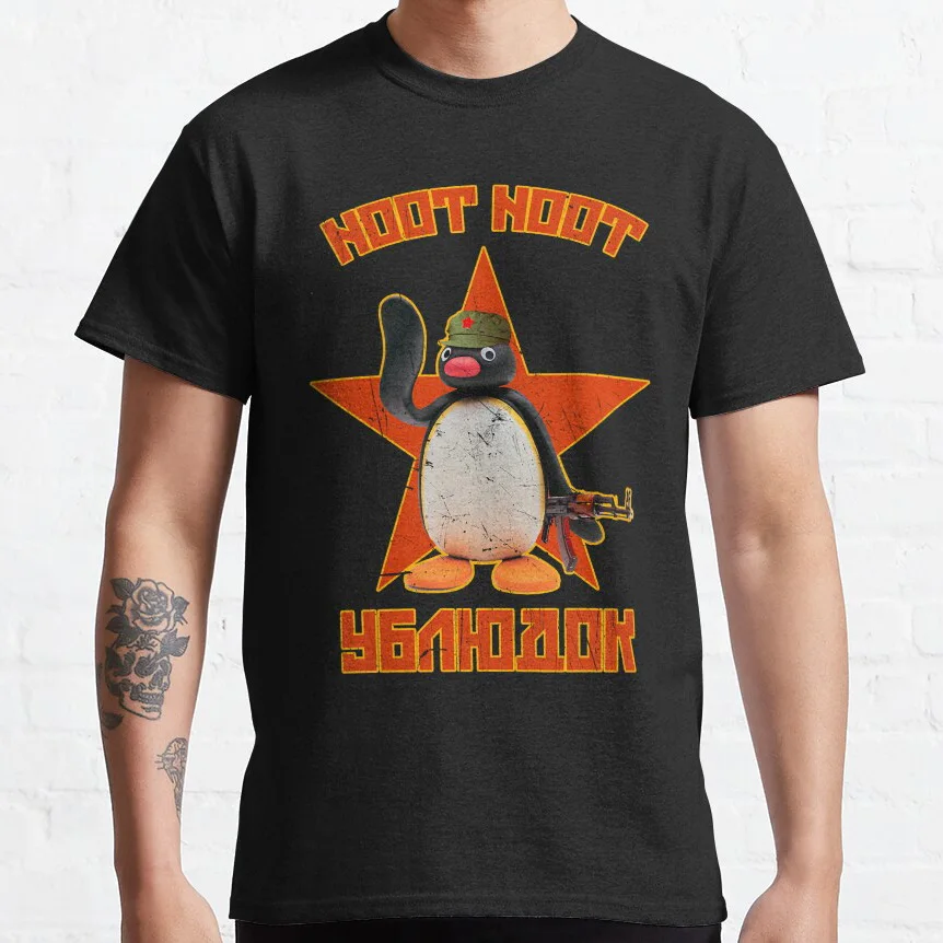 

Funny Penguin Lover Gift t shirt for men Comrade Pingu Noot Noot Retro cartoon graphic t shirts 100% cotton large size tops