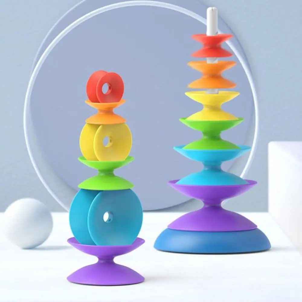Ferrule Rainbow Stacking Toys Rotating Rainbow Tower Rainbow Revolving Ring Tower Early Education Montessori Toy