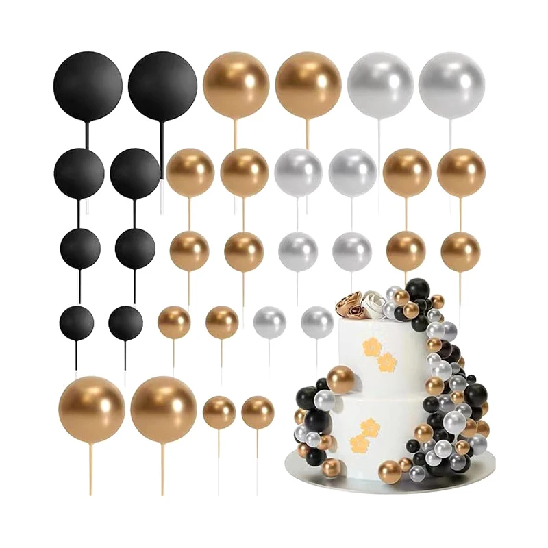 32Pcs/pack Ball Shaped Cake Picks Topper Cupcake Insert Topper For Birthday Party Wedding Decoration