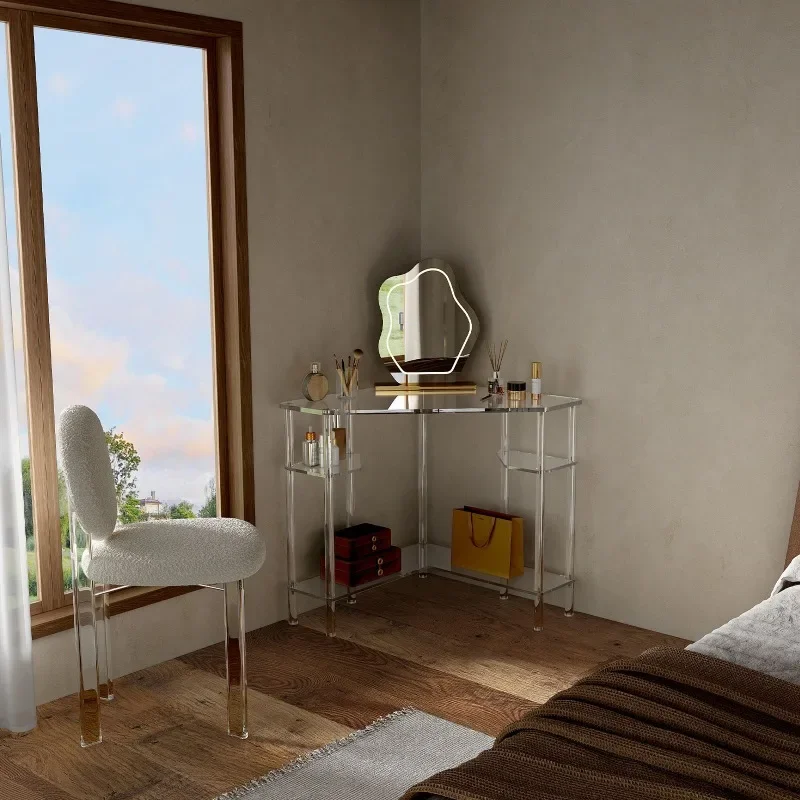 Transparent acrylic desk, triangular corner table, computer desk, desk, suitable for living room, bedroom and office