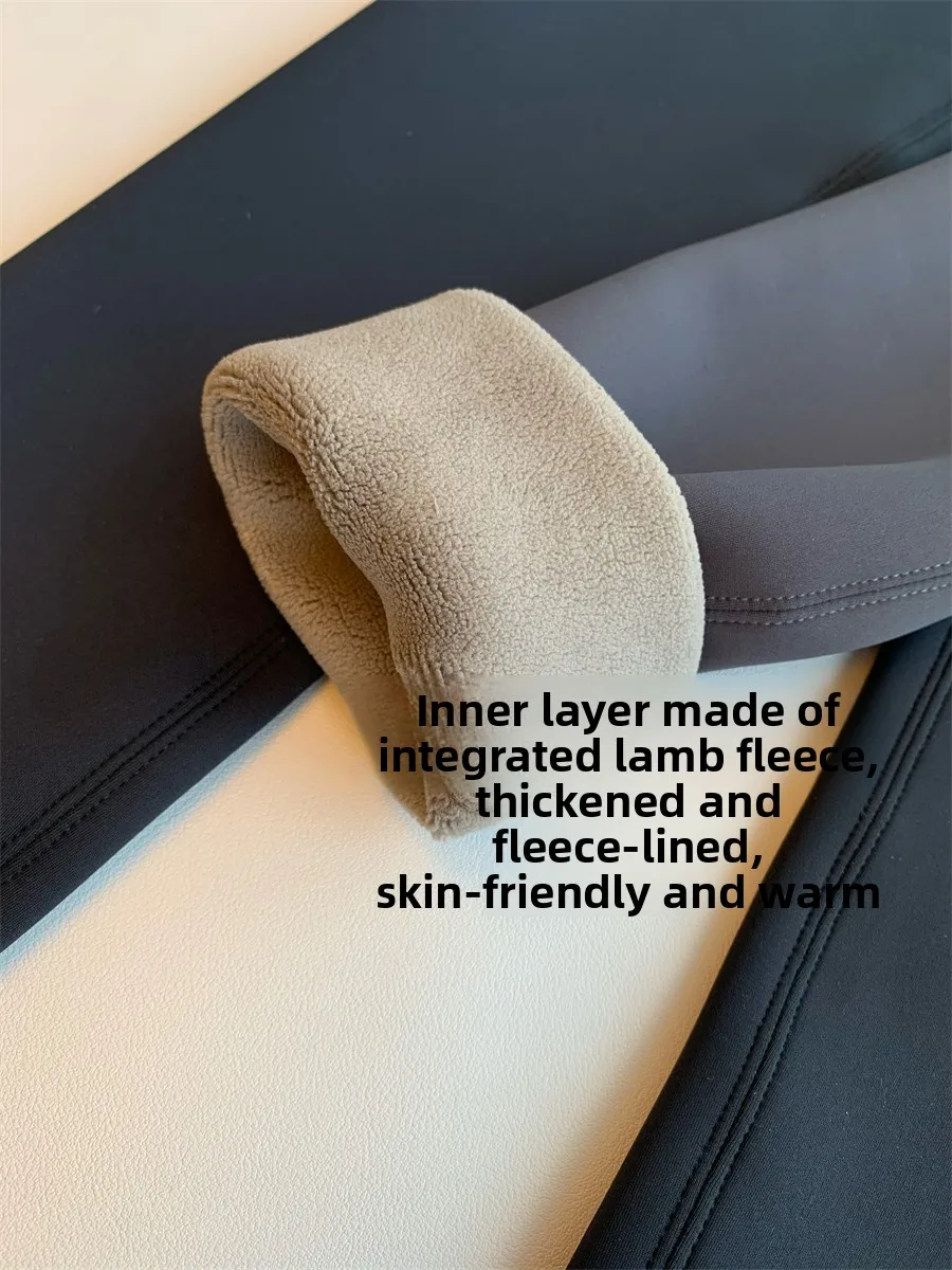 Thiened الشتاء اليوغا السراويل النسائية عالية الخصر السراويل الطويلة Fce اصطف طماق جلد الغنم التخسيس طبقة قاعدة السراويل