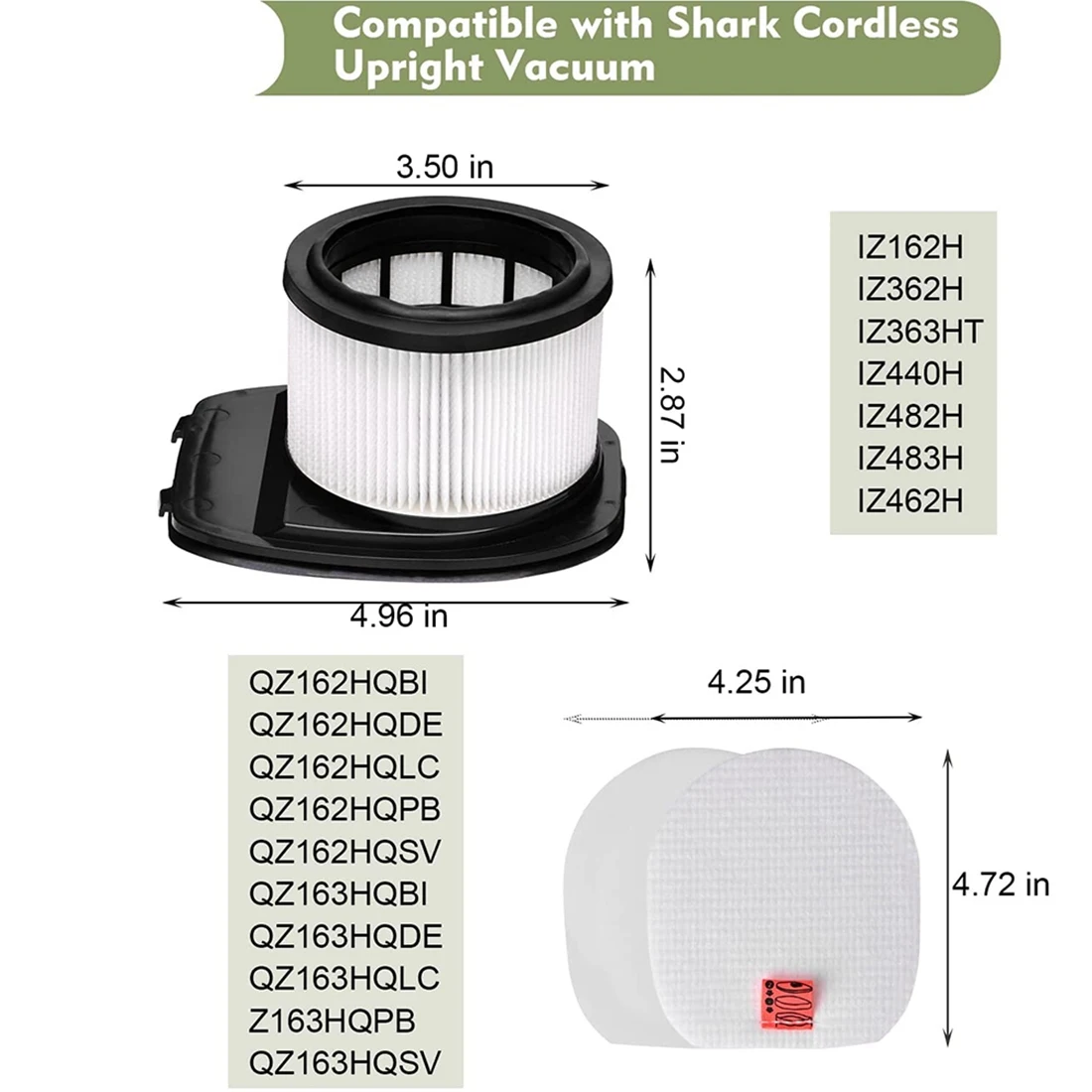 HEPA Filter and Foam&Felt Filter for IZ162H IZ362HT IZ440H IZ483H Cordless Stick Vacuums,Part XHF161H & 617FJ140