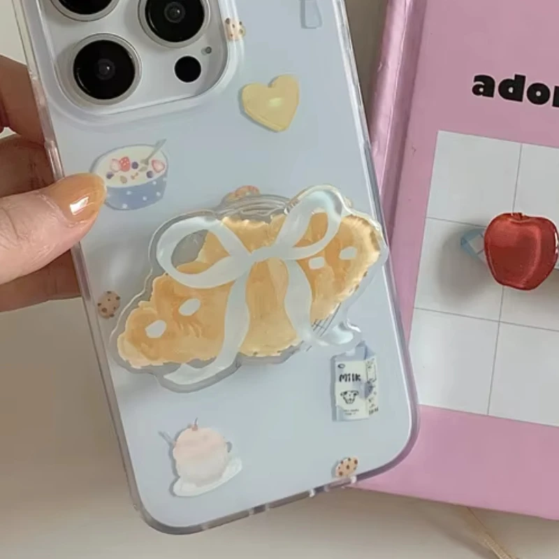 

Мультяшный круассан с бантом, милые забавные аксессуары для мобильных телефонов, универсальный кронштейн, задняя крышка, силиконовая подставка, поддержка Couqa