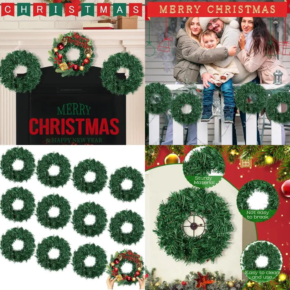 

10-Inch Green Artificial Mini Christmas Wreaths Set of 12, DIY Faux Plain Wreaths for Indoor & Outdoor Decor, Classic Green Wrea