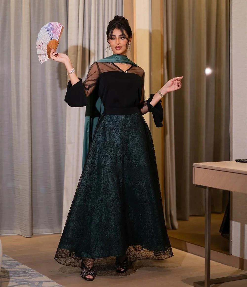 

Lace 3/4 Sleeves Long Bespoke Occasion Gown Evening Dresses Pastrol Unisex Jersey Retro Dubai Saudi Arabic Prom Customized