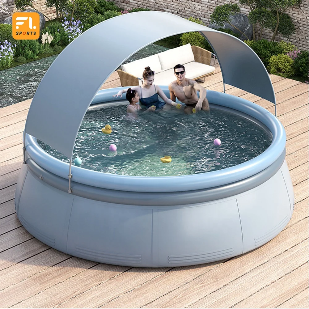 360*183cm Inflatable swimming pool, children's household circular sun protection belt, outdoor super large adult play pool,