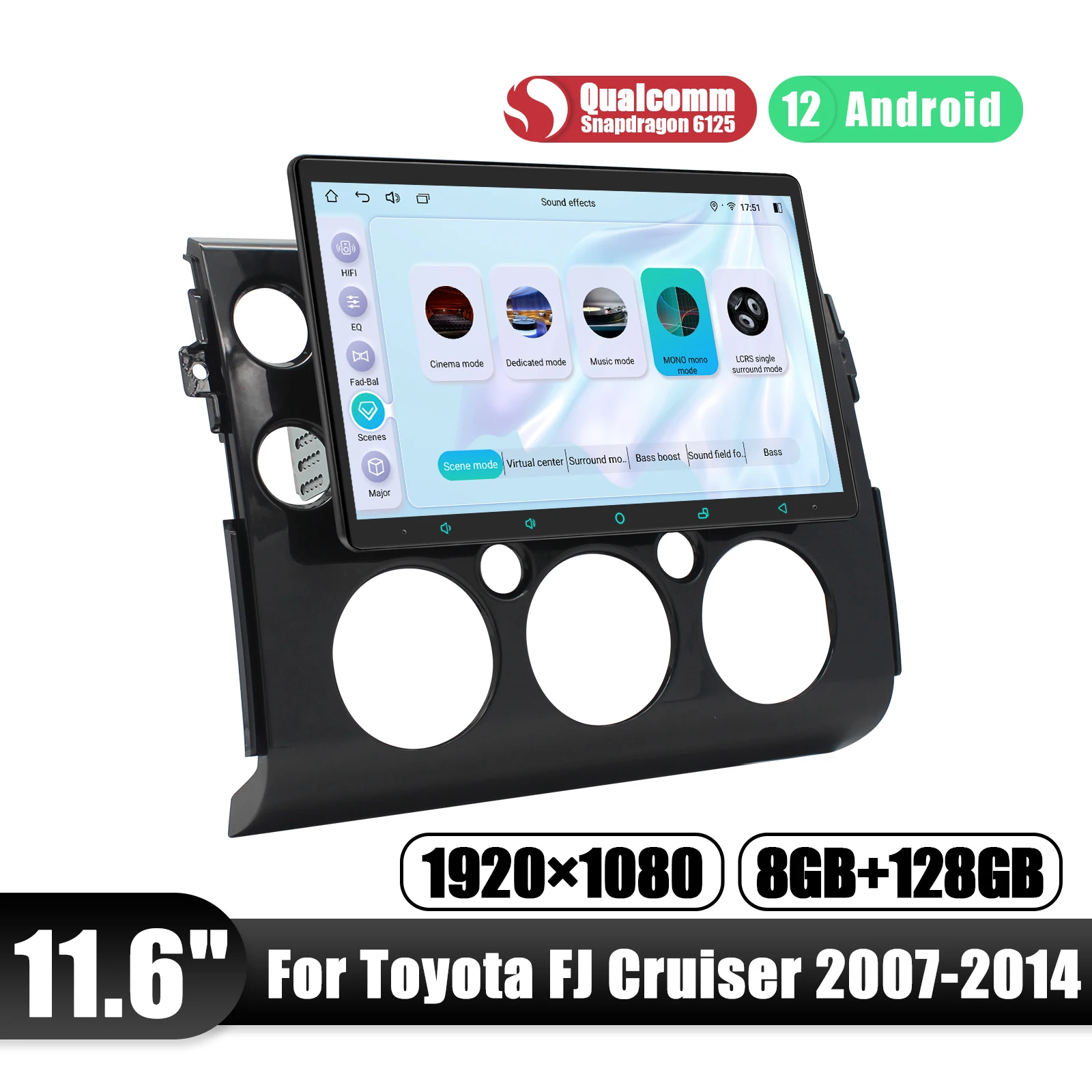 Radosny Toyota FJ Cruiser 2007-2014 Radio samochodowe Stereo uaktualnienie Carplay Multimedia z 11.6 Cal ekran obsługujący Android Auto HDMI