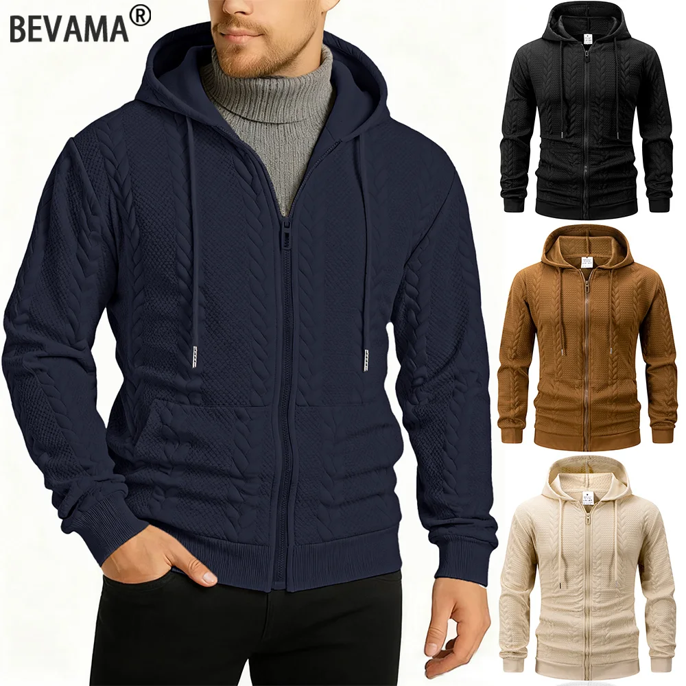 الخريف الرجال محبوك الجاكار قمصان سويت شيرت بقلنسوة بلون عادية كم طويل سترة معطف الذكور سستة هوديس سترة الشارع الشهير