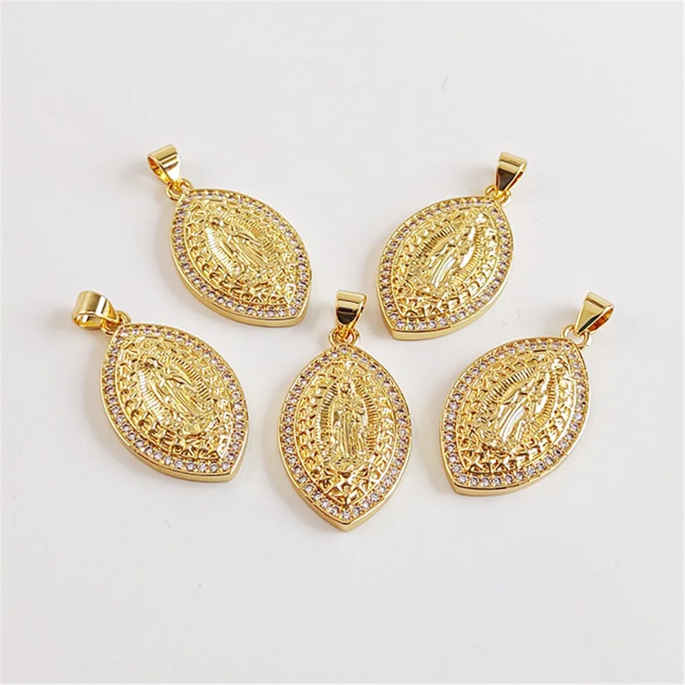 

FUWO Wholesale 16*25mm 18K Gold Plated Eye Shape Virgin Mary Pendant,High Quality Zircon Charm for DIY Jewelry Making 10Pcs B020