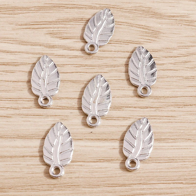 Tusember 60Pcs/lot 8*16mm Silver Color Metal Leaf Leaves Charms for DIY Drop Earring Necklace Jewelry Making Accessories Supply