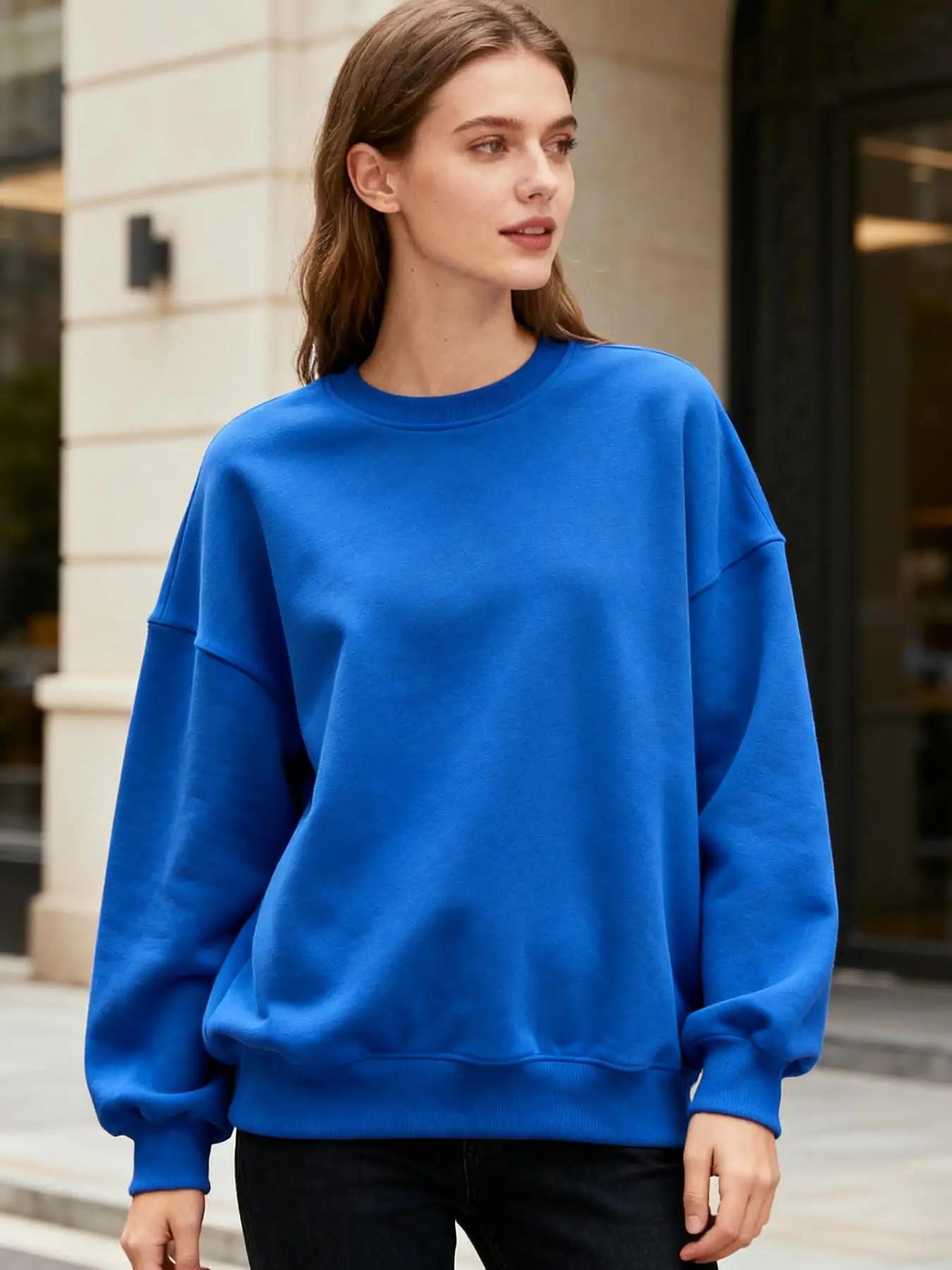 Mulheres oversized cor sólida moletom crewneck roupas de outono estilo rua hip hop roupas esportivas multicolorido velo pulôver