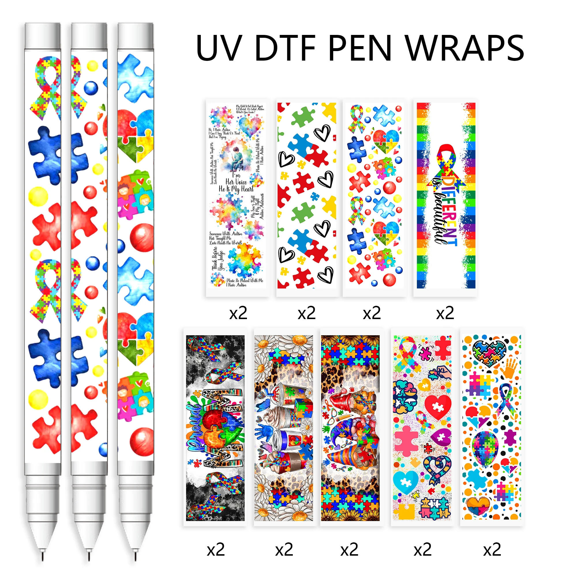 18Pcs 4.75x1.5 Inches Pen Wrapping Stickers AUTISM Awareness Personalize Designs Printing UV DTF Vinyl Pen Wraps Packing DIY