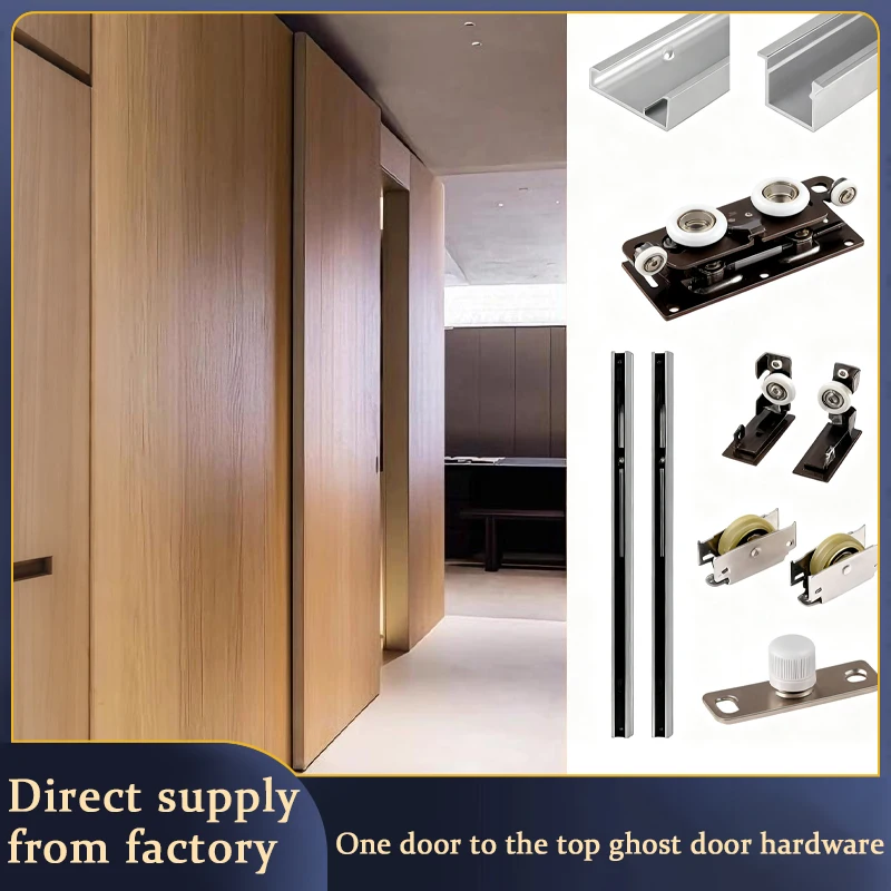 

Floor To Ceiling Trackless Ghost Door Hardware Invisible Sliding System Dual Soft Close Concealed Rail For Bathroom Kitchen