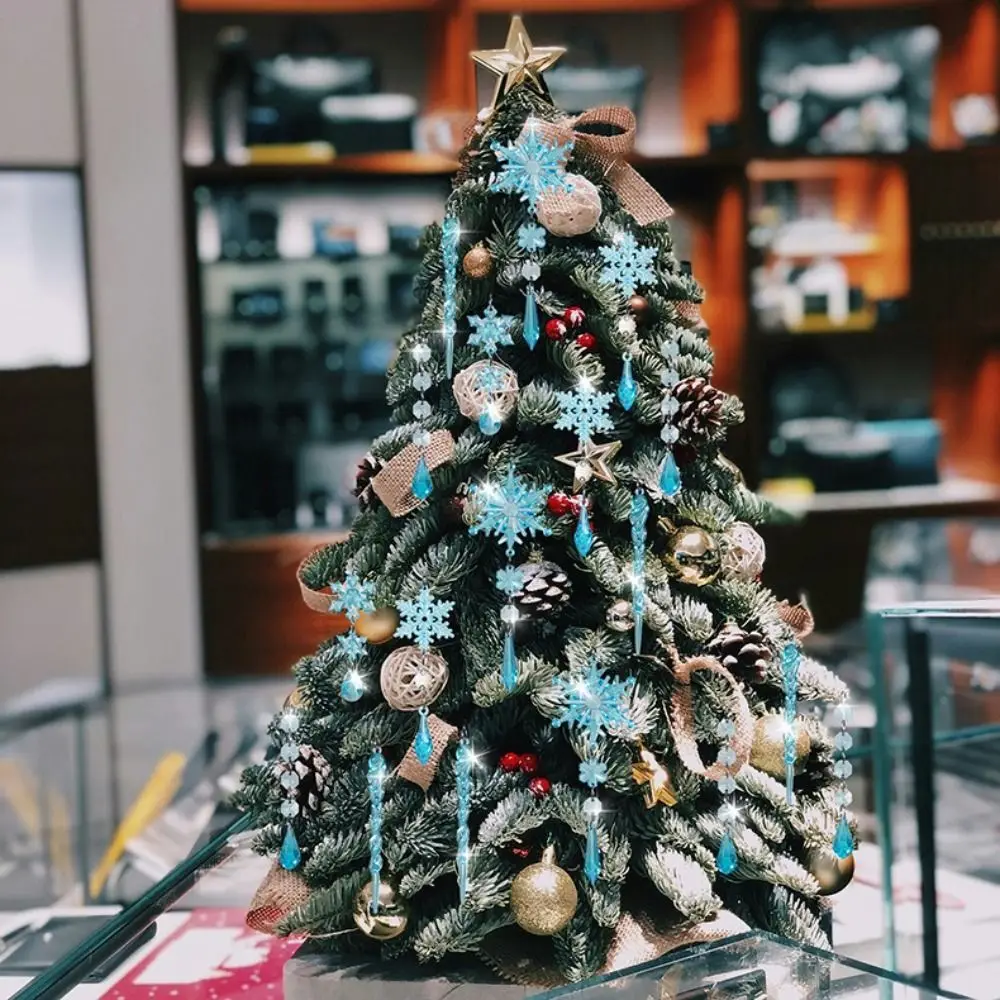 

Shatterproof Christmas Snowflakes Clear Simulation Silver Strings Icicle Pendants Hanging Pendant Transparent Acrylic Snowflakes