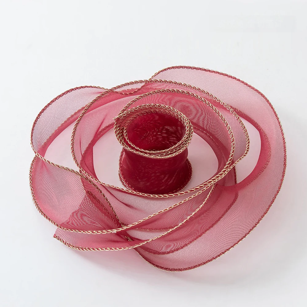 Wired Ribbon Shimmering Organza Ribbon Craft Ribbon Wave Pattern For Wedding Party Decoration Bouquet Packaging
