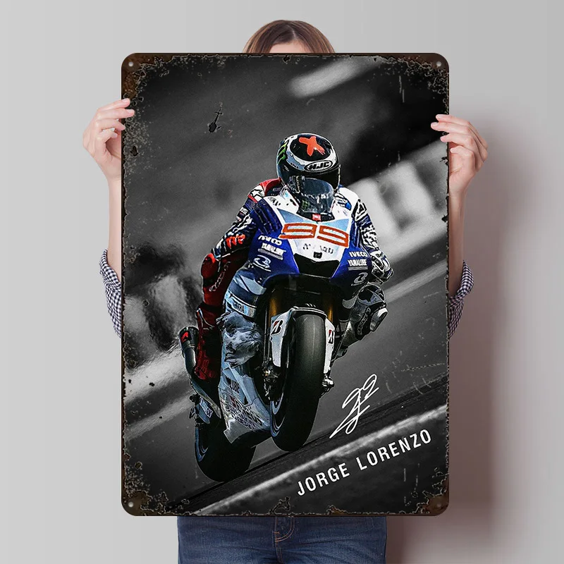 خورخي لورينزو دراجة نارية تين تسجيل الجدار ملصق فني مكتب ديكور علامات معدنية خمر للرجل كهف الديكور ديكور الغرفة الجمالية