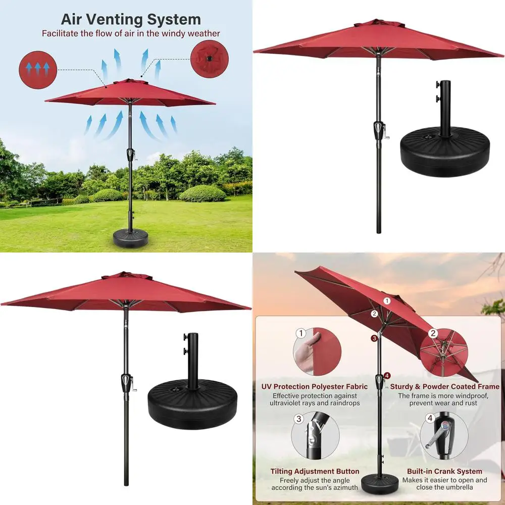 

Красный уличный зонт для патио с круглым основанием для сада, террасы, заднего двора и бассейна