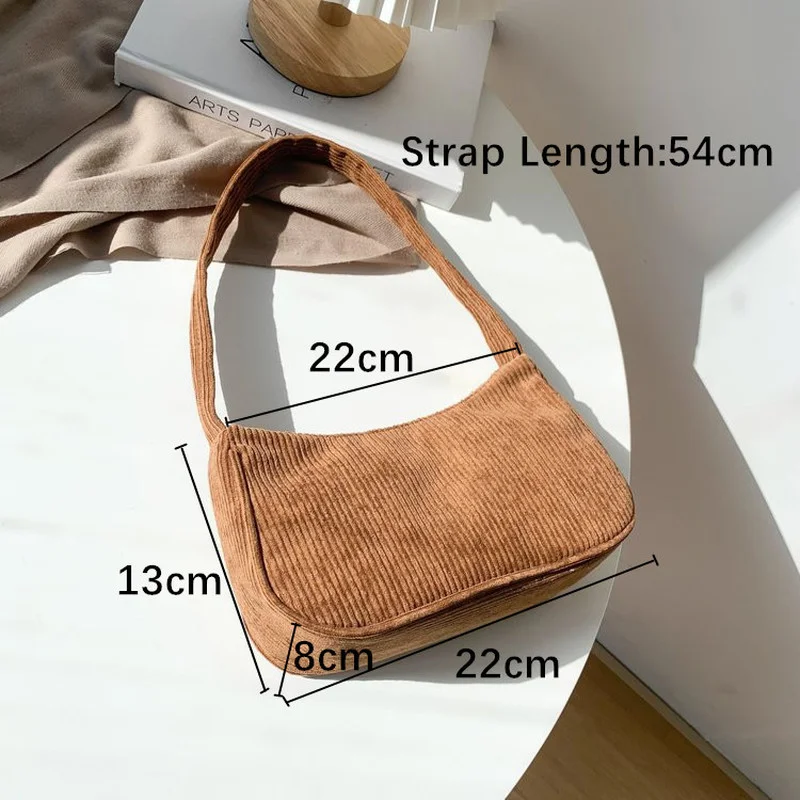 Sac sous les bras en velours côtelé d'hiver pour femme, pochette à fermeture éclair, sacs à main décontractés, poudres pour téléphone, shopping, voyage, femme, initié