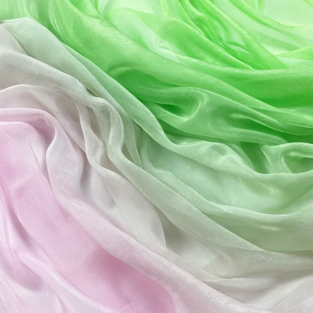 Gradient Chiffon Fabric By The Meter for Wedding Dress Hanfu Sewing Breathable Printing Elegant Silk Crepe Gloss Cloth Soft Skin