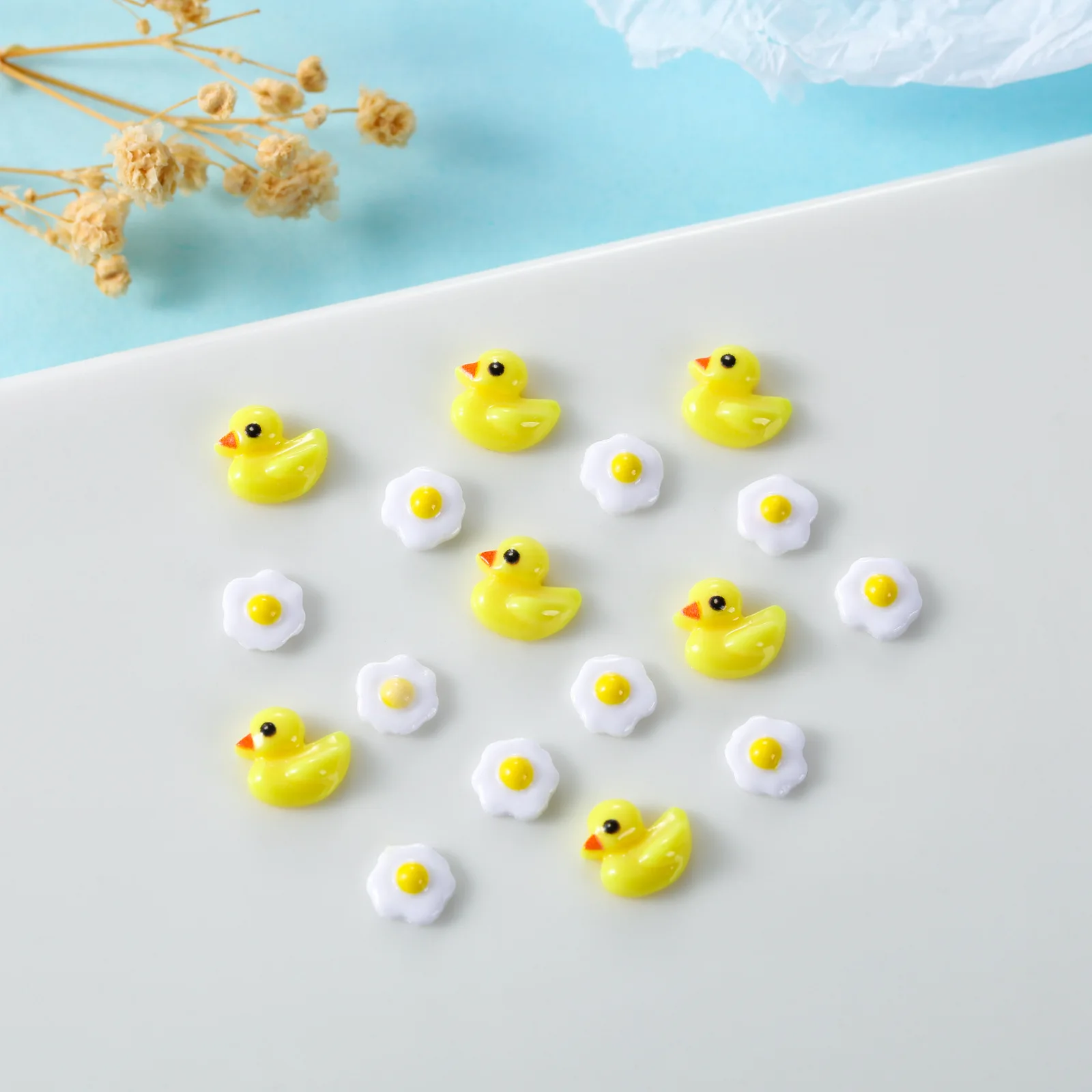 20pcs Cute Cartoon Mini Egg Resin Accessories for DIY Nail Art Decoration with Little Yellow Duck Design