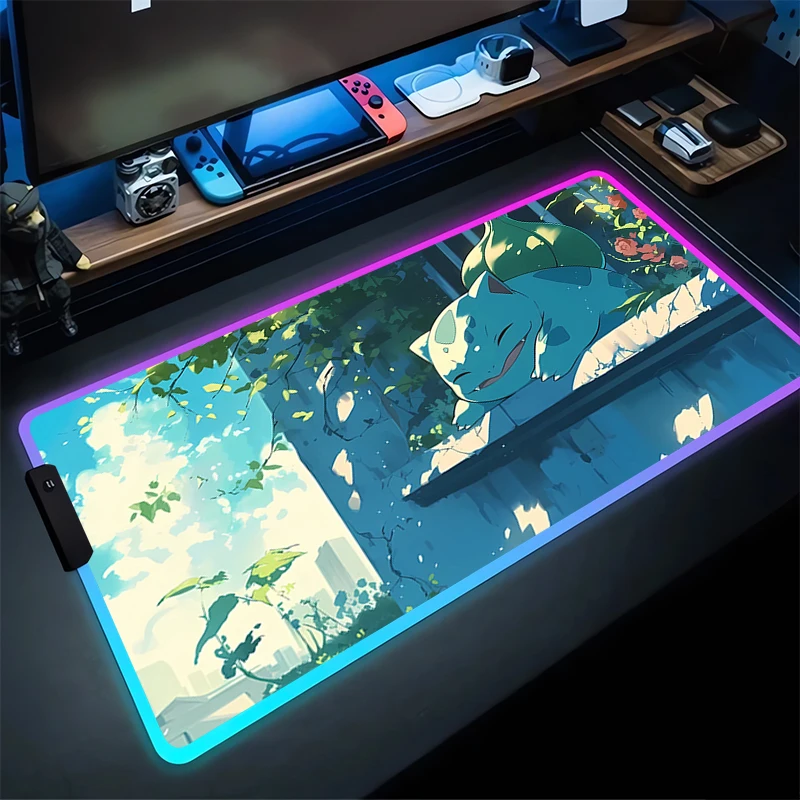 

RGB Mouse Pad B-Bulbasaur Non-Slip Rubber Edge locking mousepads Game play mats notebook computer P-Pokémon Home Decor handsome