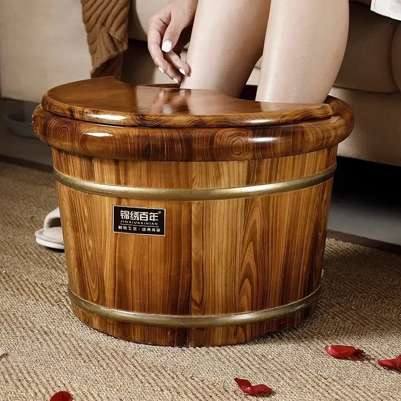 Carbonized Foot Soaking Barrel Home Wooden Over Calf Foot Basin Wooden Basin Solid Wood Foot Bath