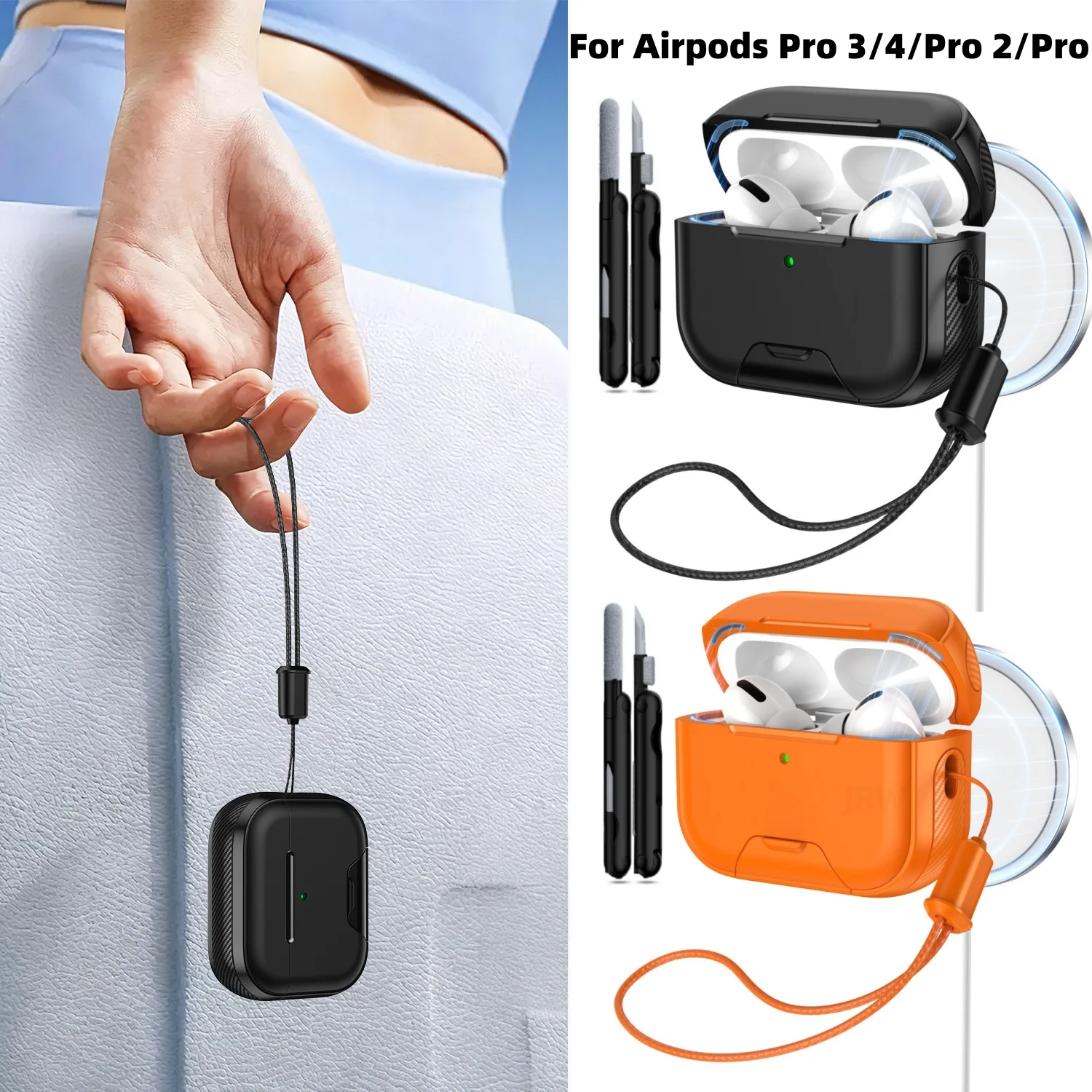 2026 für AirPods Pro 3/4/Pro 2/Pro Handy-Ständer-Design-Hülle Kompatibel mit MagSafe Kopfhörer-Etui mit Trageband für Airpods 4/Pro3