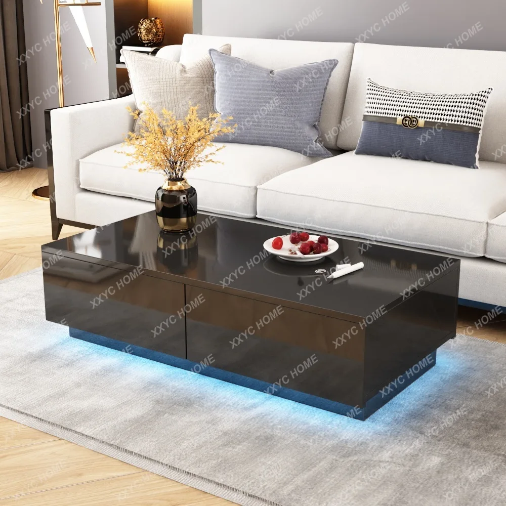 

ML Modern living room high gloss coffee table rectangular, storage with drawers magazine storage coffee table