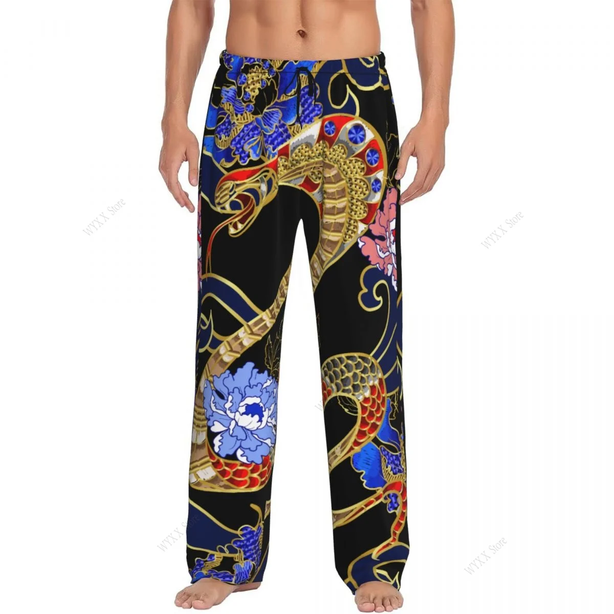 

Fashion Mens Casua Loose Sport Pajama Pants Sleepwear Snake And Peony Trousers