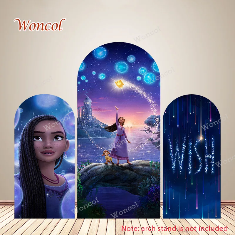 

Wish Asha Arch Backdrop Girls Birthday Backdrop Polyester Disney Wish Asha & Friends Double-Sided Arch Cover Baby Shower Prop