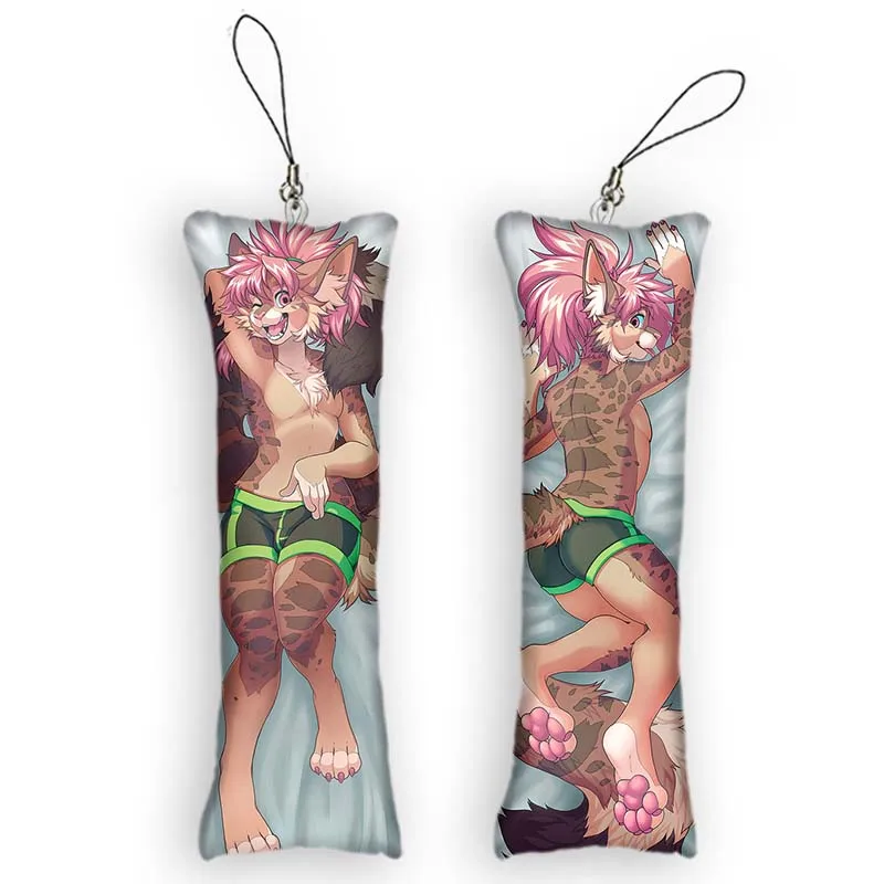 Mini Furry Dakimakura Keychain Anime Double-Sided Printed Avery Small Pillow Pendant Cute Otaku Funny Keychain Bag Ornament