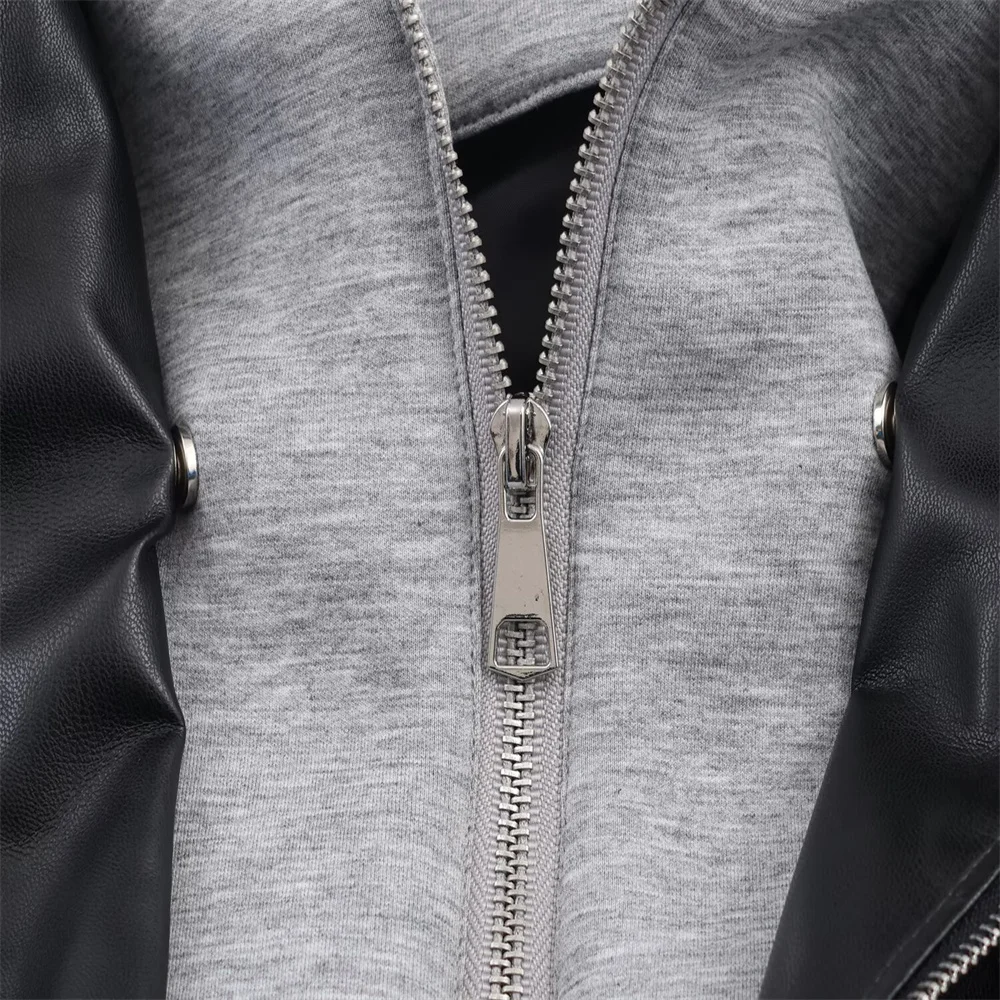 Abbigliamento da donna in stile europeo e americano nuova moda versatile giacca effetto pelle patchwork