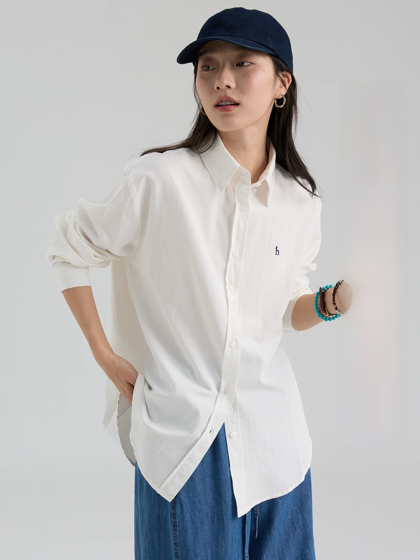 

Spring 2026 Long Sve Women's Cotton irt Letter Embroidery High Densi Commute Korean Sle Straight Cut Pure Cotton irt