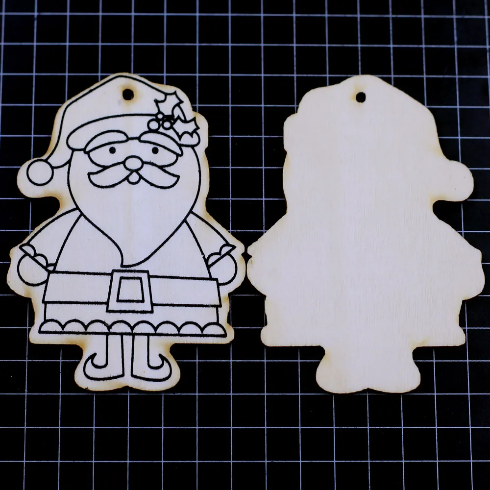 2PCS Natural Wood Santa Claus Charm Pendants 100x71mm DIY Crafts Jewelry Making Accessories Children Painting Practice Materials