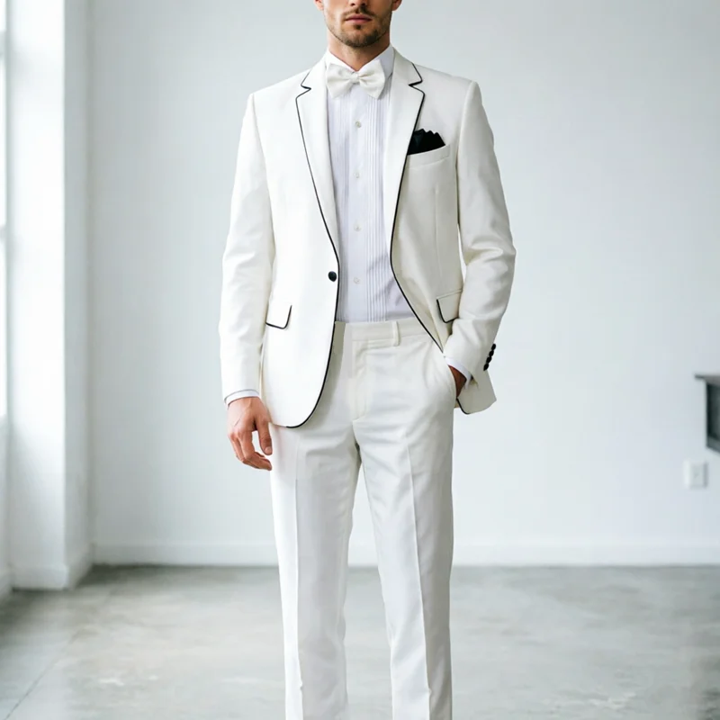 Men Formal Wear Black And White - New Men's White Business Casual Suits
