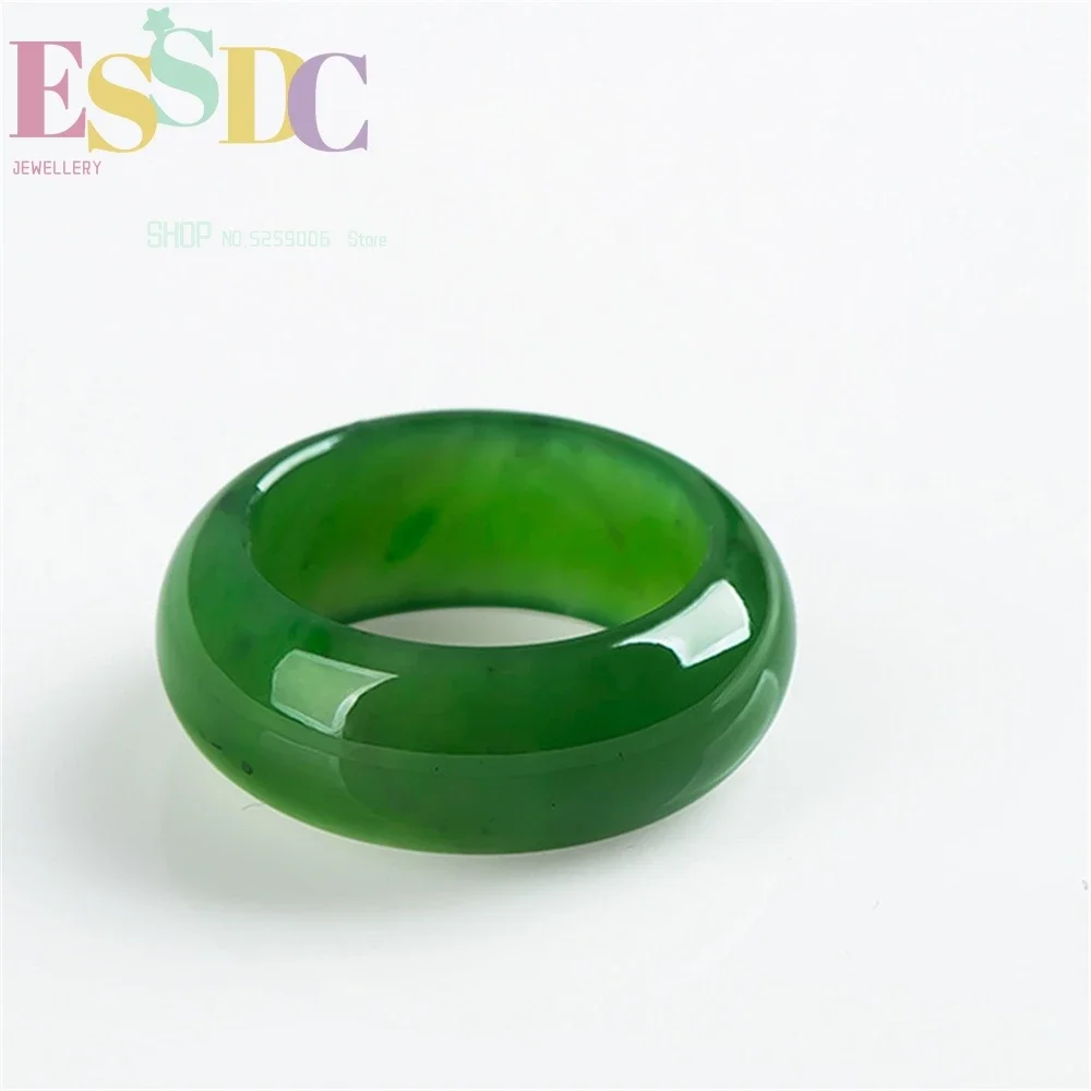 Natural Green Hetian Jade Ring Chinese Jadeite Amulet Fashion Charm Jewelry Hand Carved Crafts Gifts for Women Men