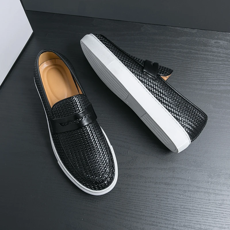 

Men Fashion Flat Casual Loafers Slip-On Luxury Board Shoes Mens Loafers Driving Shoes Weave Pattern Men Leisure Shoes Plus Size