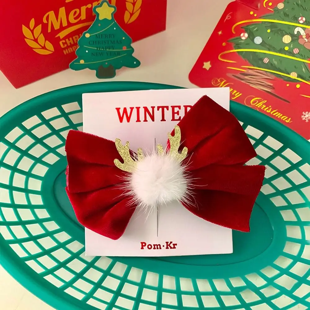 Headgear Exquisite Christmas Accessories Cute Flocking Elk Headwear Fashion Santa Claus Bow Ribbon Barrettes Girl