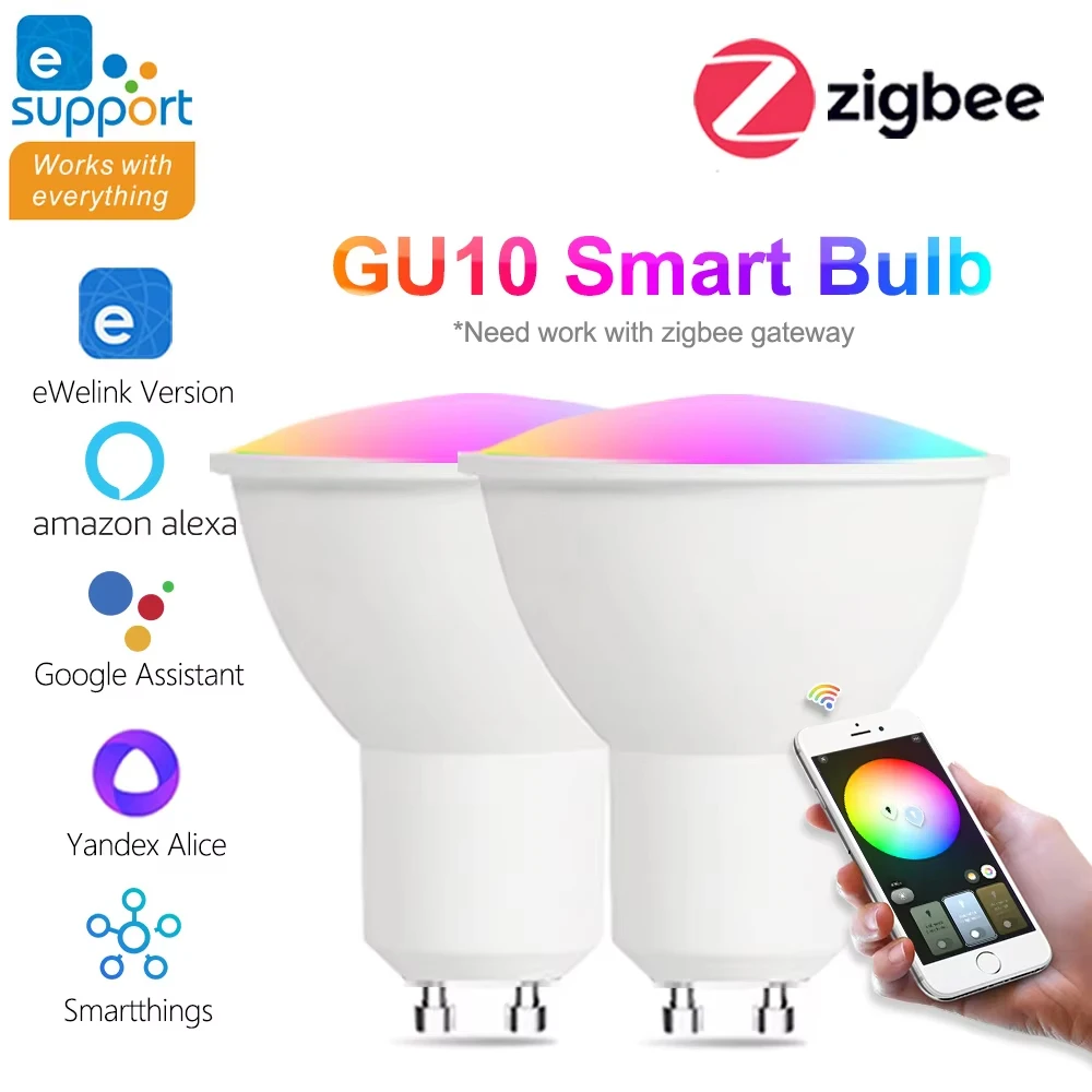 Ewelink GU10 Zigbee LED Bulbs Smart LED Lamp RGB CW WW LED Light Bulb Works With Alexa Google Home Yandex Alice Smartthings Z2M