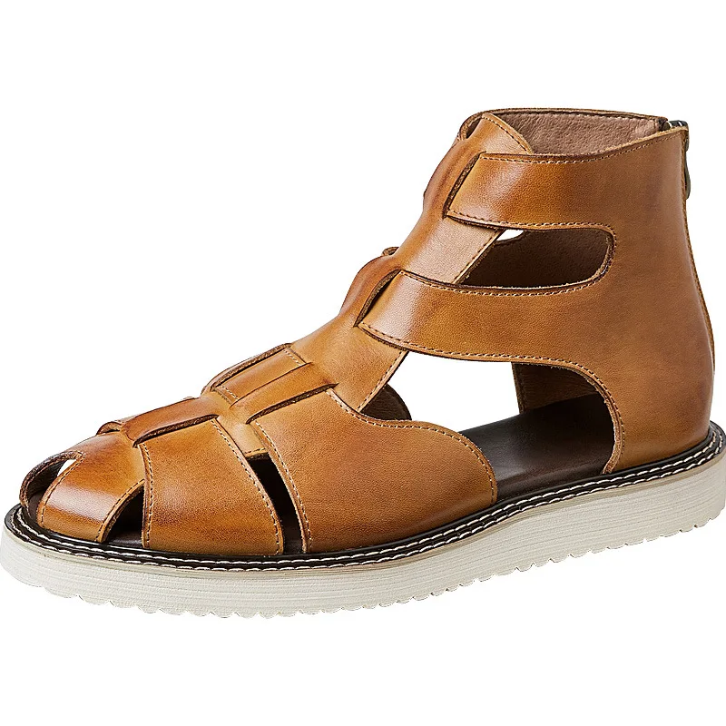 Sandales britanniques décontractées en cuir véritable pour hommes, chaussures de plage, sandales romaines, haut de gamme, designer, été