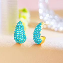 ThreeGraces 2024 New Fashion Turquoise Stone Big Geometric Stud Earrings for Women Elegant Office Daily Party Jewelry E1932