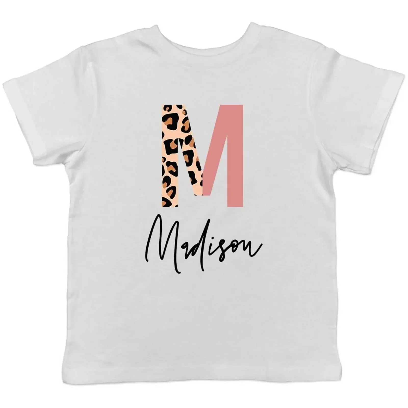 Personalisiertes T Shirt halb Farbe amp Leopardenmuster Anfangsbuchstabe Kind Junge Mädchen vintage Washed Casual Stylish