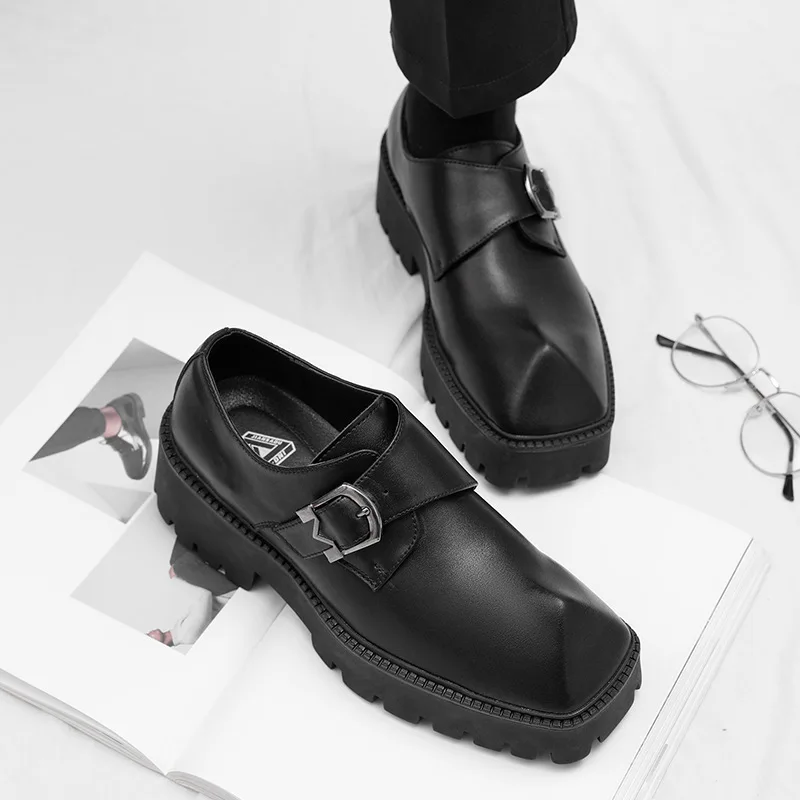 

mens luxury fashion punk hip hop dress platform shoes brand designer pointed toe monk shoe genuine leather loafers mans footwear