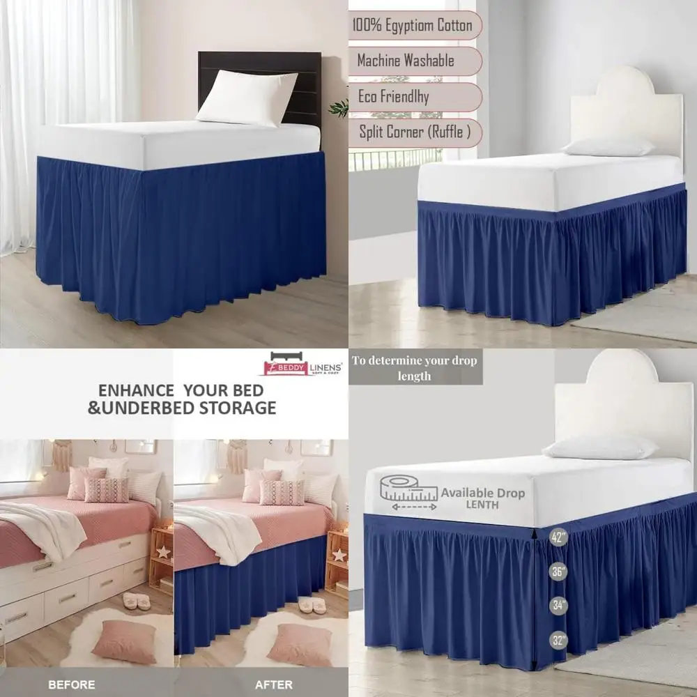 

Twin XL Cotton Split Corner Bed Skirt for Dorms with 36 Drop, 100% Cotton Extra Long College Bedding