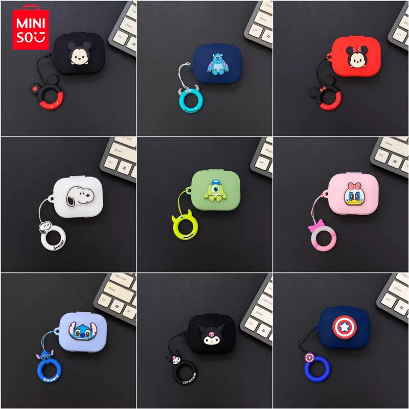غطاء جراب سماعة أذن كرتون Miniso لسماعات Redmi Buds 5 ، سماعات أذن لاسلكية من السيليكون الناعم ، صندوق شحن ، غلاف واقي بحبل