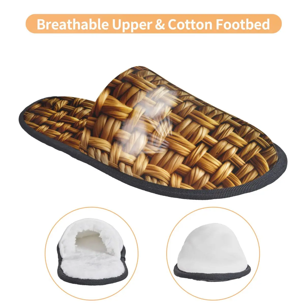 Custom Print Women Rattan Weave Wicker Print House Slippers Soft Warm Memory Foam Fluffy Slipper Indoor Outdoor Shoes